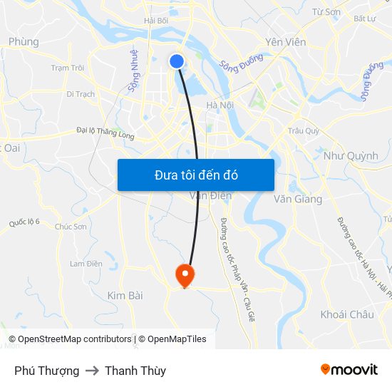 Phú Thượng to Thanh Thùy map