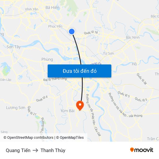 Quang Tiến to Thanh Thùy map