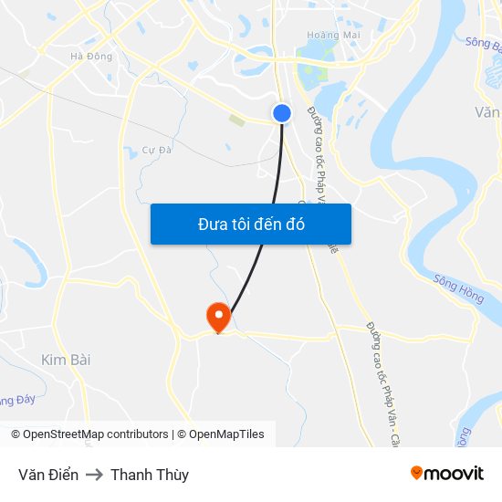 Văn Điển to Thanh Thùy map