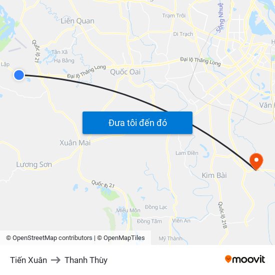 Tiến Xuân to Thanh Thùy map