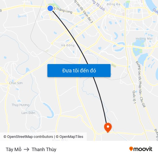 Tây Mỗ to Thanh Thùy map