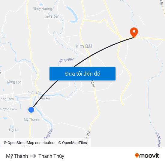Mỹ Thành to Thanh Thùy map