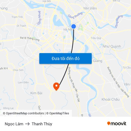 Ngọc Lâm to Thanh Thùy map