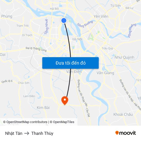Nhật Tân to Thanh Thùy map
