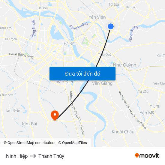 Ninh Hiệp to Thanh Thùy map