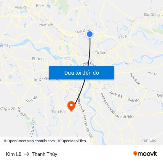 Kim Lũ to Thanh Thùy map