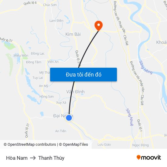 Hòa Nam to Thanh Thùy map