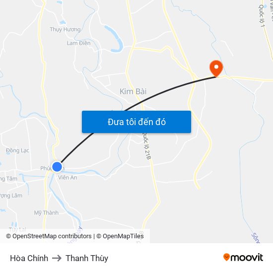 Hòa Chính to Thanh Thùy map