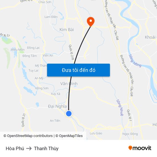 Hòa Phú to Thanh Thùy map