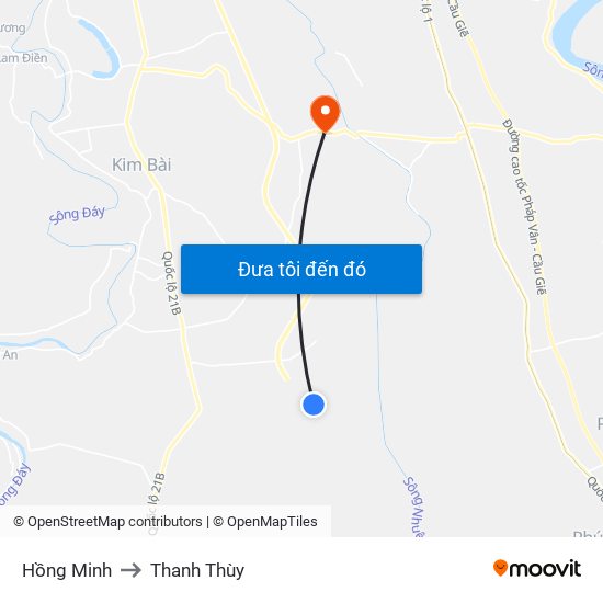 Hồng Minh to Thanh Thùy map