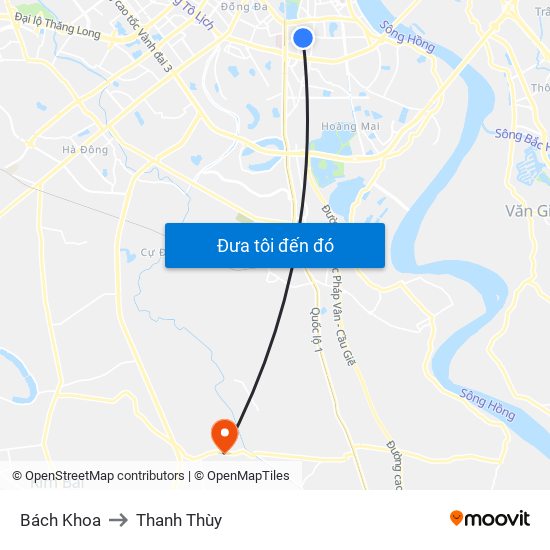 Bách Khoa to Thanh Thùy map
