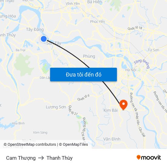 Cam Thượng to Thanh Thùy map