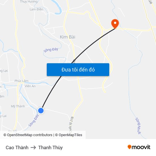 Cao Thành to Thanh Thùy map