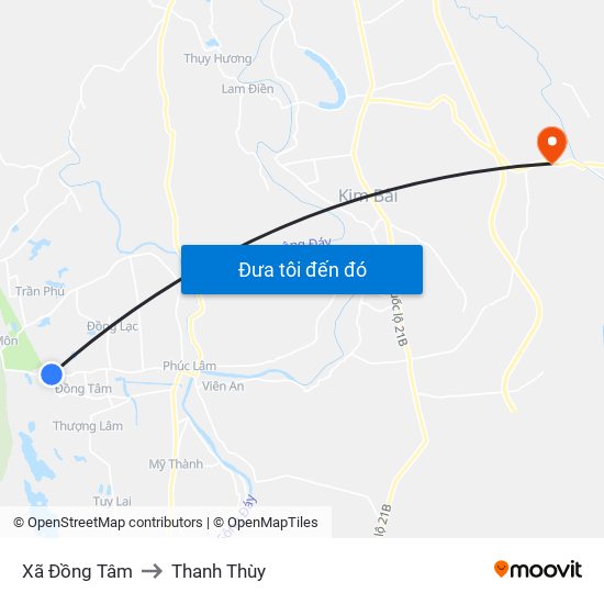 Xã Đồng Tâm to Thanh Thùy map