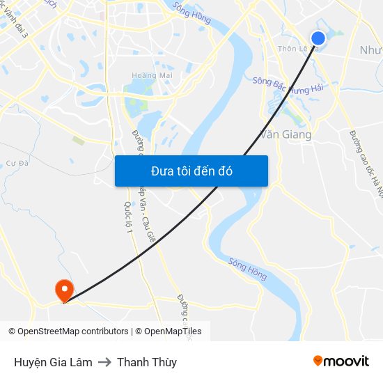 Huyện Gia Lâm to Thanh Thùy map