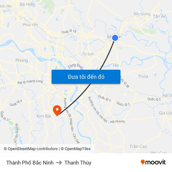 Thành Phố Bắc Ninh to Thanh Thùy map