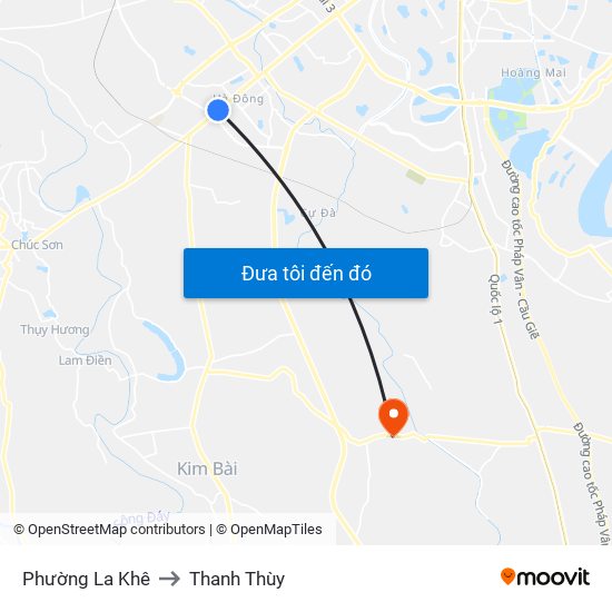 Phường La Khê to Thanh Thùy map