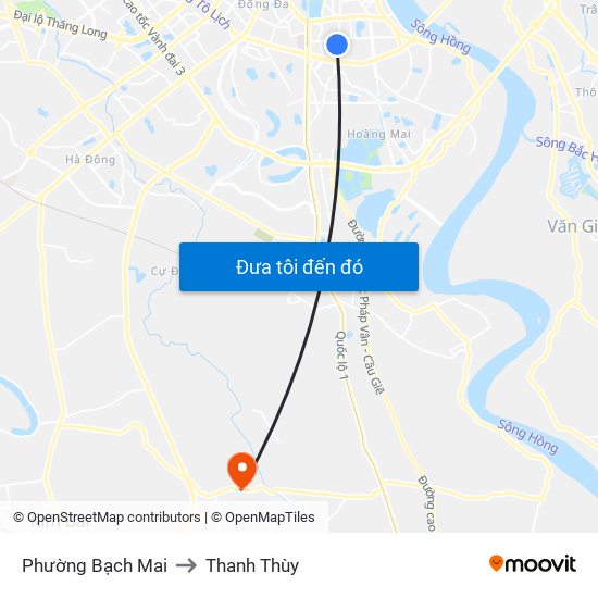 Phường Bạch Mai to Thanh Thùy map