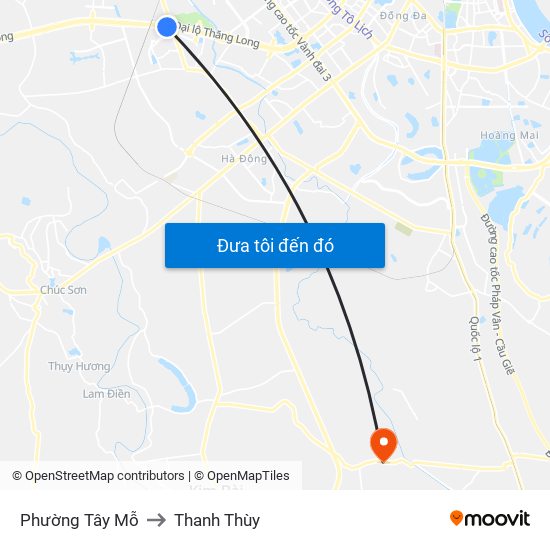 Phường Tây Mỗ to Thanh Thùy map