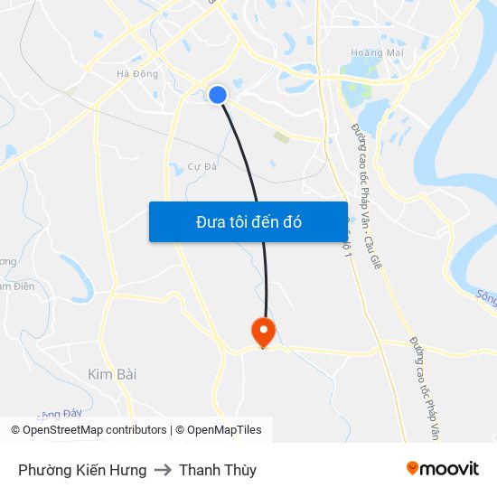 Phường Kiến Hưng to Thanh Thùy map