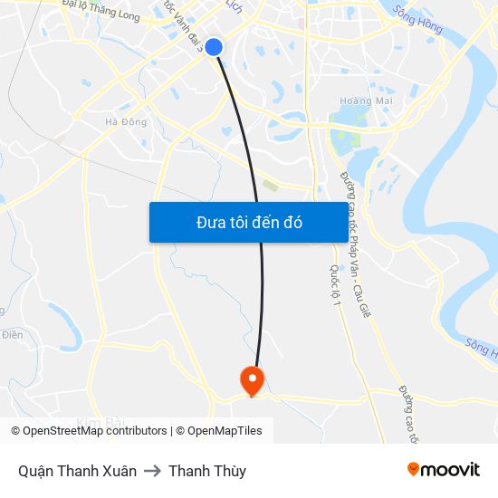 Quận Thanh Xuân to Thanh Thùy map