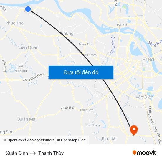 Xuân Đình to Thanh Thùy map