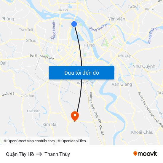 Quận Tây Hồ to Thanh Thùy map