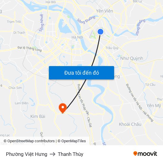 Phường Việt Hưng to Thanh Thùy map