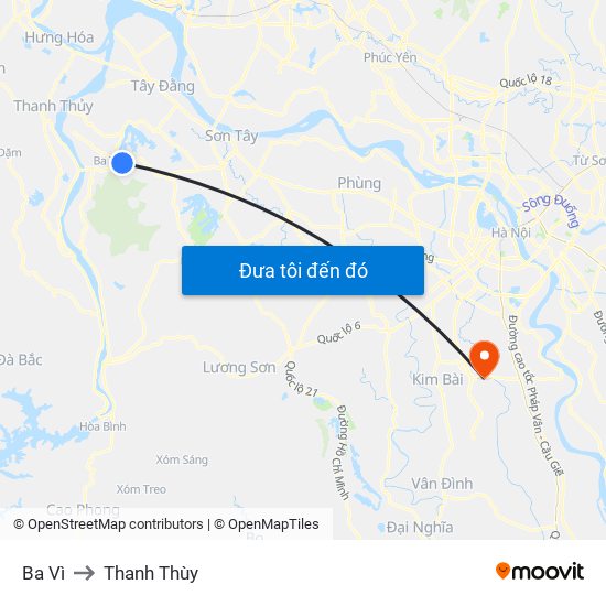 Ba Vì to Thanh Thùy map