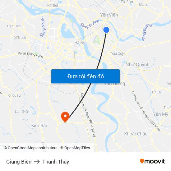 Giang Biên to Thanh Thùy map