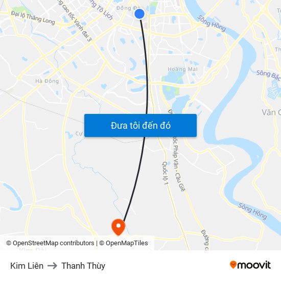 Kim Liên to Thanh Thùy map