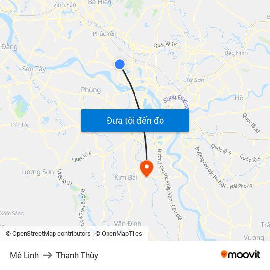 Mê Linh to Thanh Thùy map