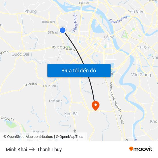 Minh Khai to Thanh Thùy map