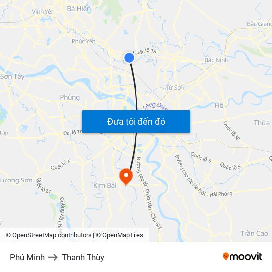 Phú Minh to Thanh Thùy map