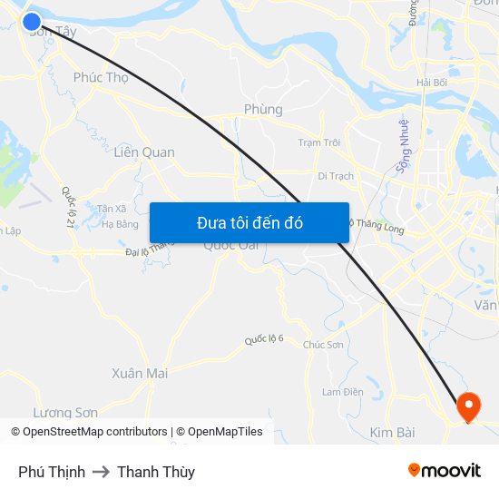 Phú Thịnh to Thanh Thùy map
