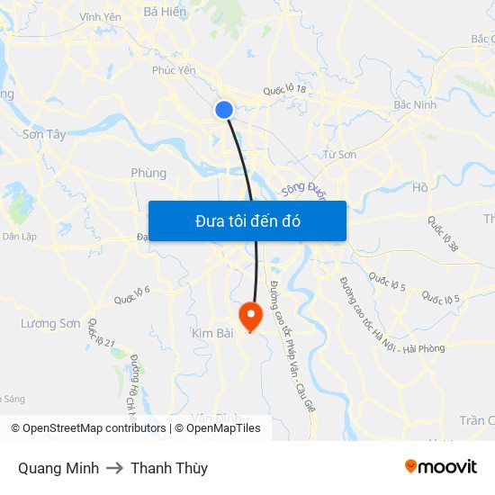 Quang Minh to Thanh Thùy map