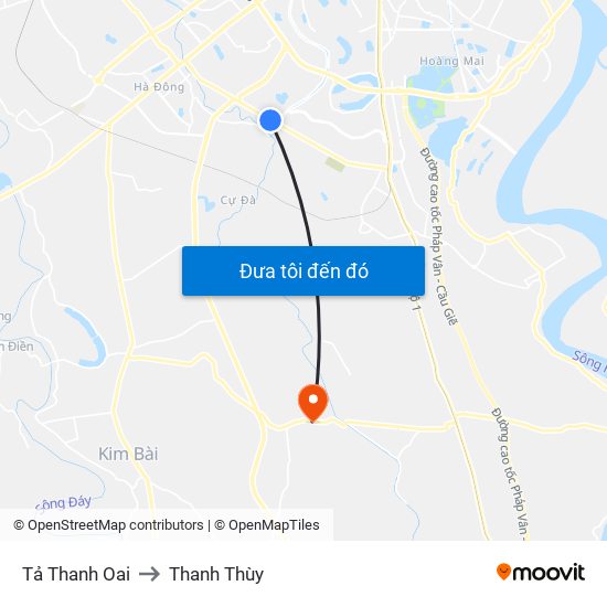 Tả Thanh Oai to Thanh Thùy map
