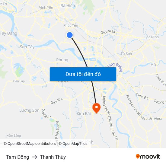 Tam Đồng to Thanh Thùy map