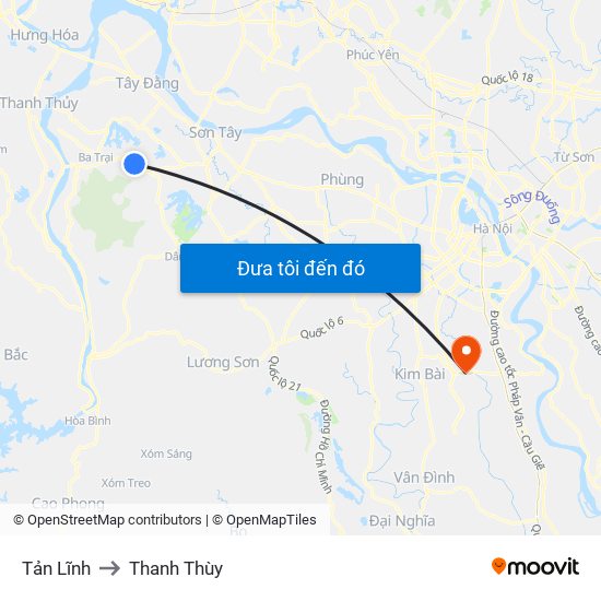 Tản Lĩnh to Thanh Thùy map
