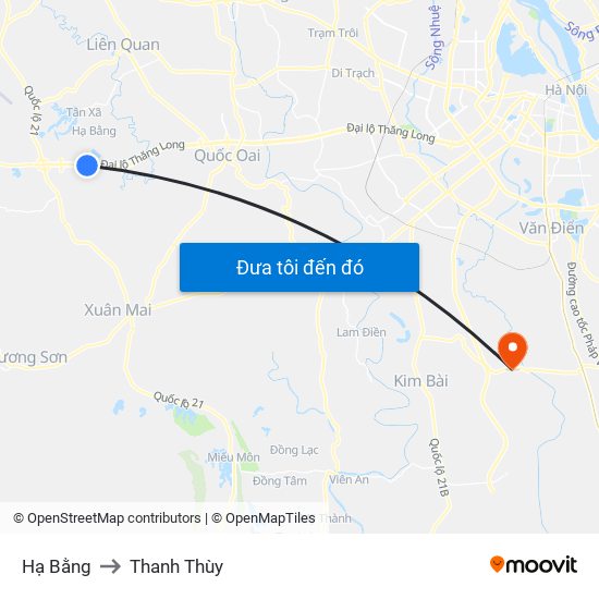 Hạ Bằng to Thanh Thùy map