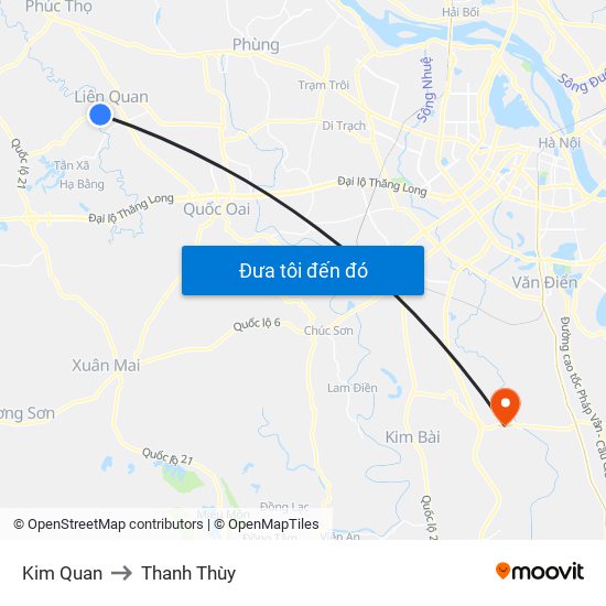Kim Quan to Thanh Thùy map