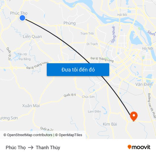 Phúc Thọ to Thanh Thùy map