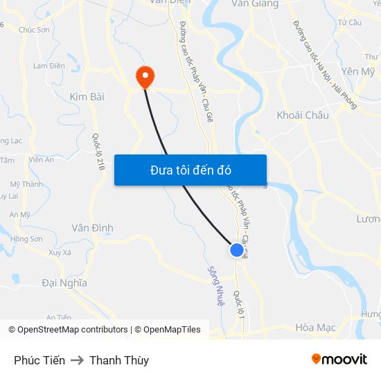 Phúc Tiến to Thanh Thùy map