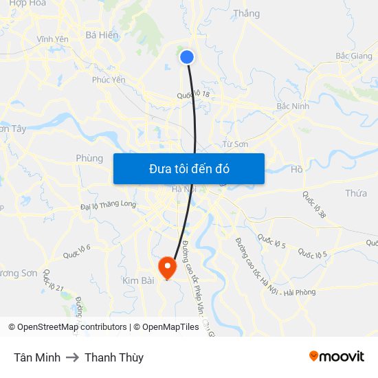 Tân Minh to Thanh Thùy map