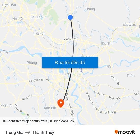 Trung Giã to Thanh Thùy map