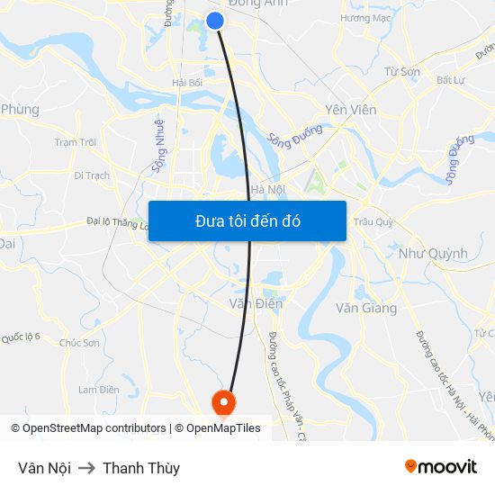 Vân Nội to Thanh Thùy map
