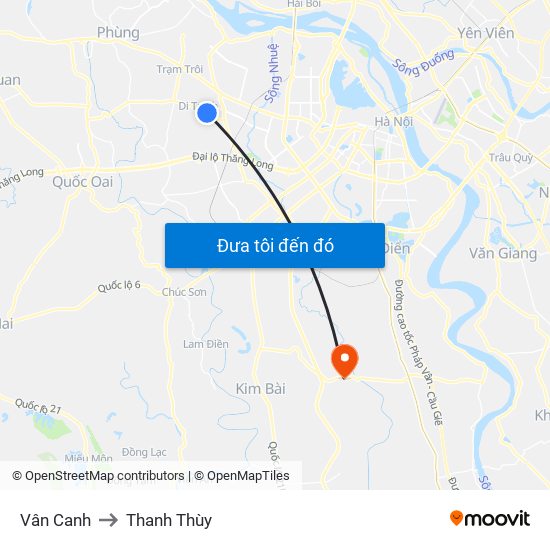 Vân Canh to Thanh Thùy map