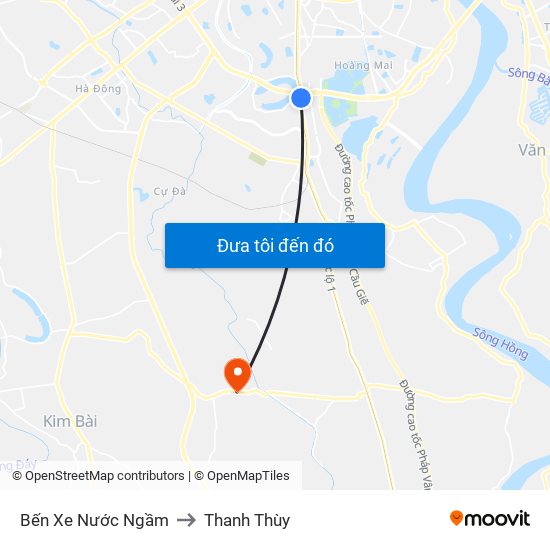 Bến Xe Nước Ngầm to Thanh Thùy map