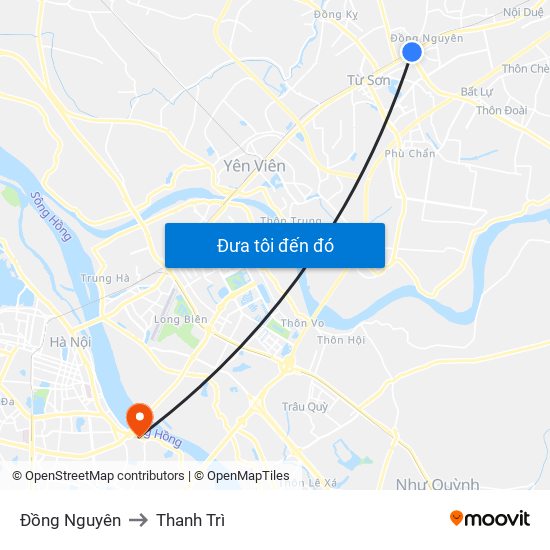 Đồng Nguyên to Thanh Trì map