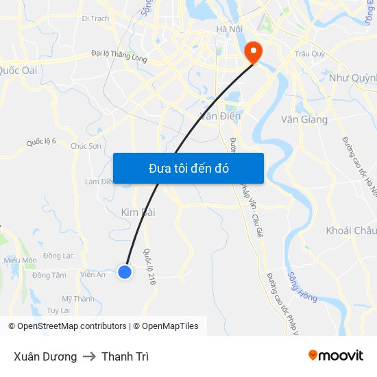 Xuân Dương to Thanh Trì map